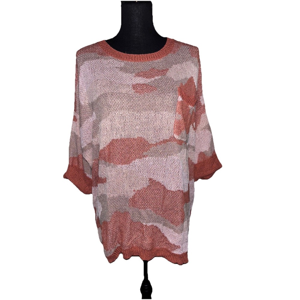 Jodifl Oversized Sweater Womens Small Orange Tan Camo Knit Pullover Tunic - Picture 2 of 3